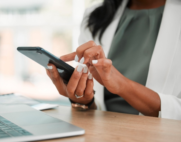 A representation of a KW PROPERTY MANAGEMENT & CONSULTING resident accessing association services via iPhone