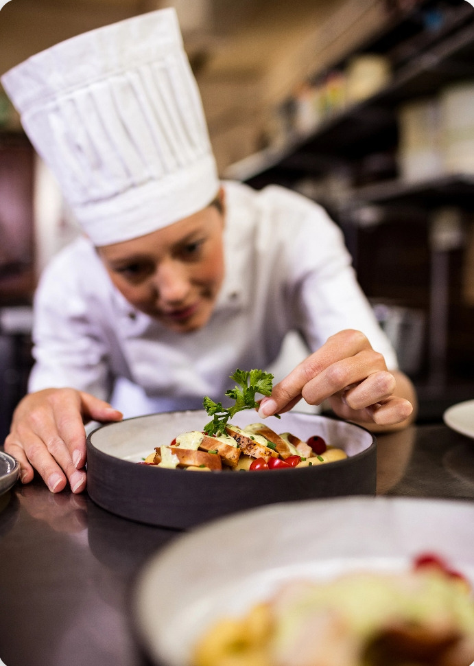 Fine dining preparation by culinary expert